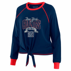 New York Giants WEAR by Erin Andrews Women's Plus Size Tie-Front Long Sleeve Top Royal/Red | NFL