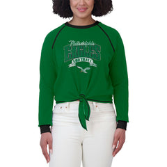 Philadelphia Eagles WEAR by Erin Andrews Women's Plus Size Tie-Front Long Sleeve Top Green/Black | NFL