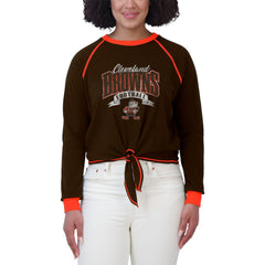 Cleveland Browns WEAR by Erin Andrews Women's Plus Size Tie-Front Long Sleeve Top Brown/Orange | NFL