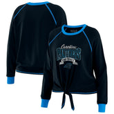 Carolina Panthers WEAR by Erin Andrews Women's Plus Size Tie-Front Long Sleeve Top Black/Blue | NFL
