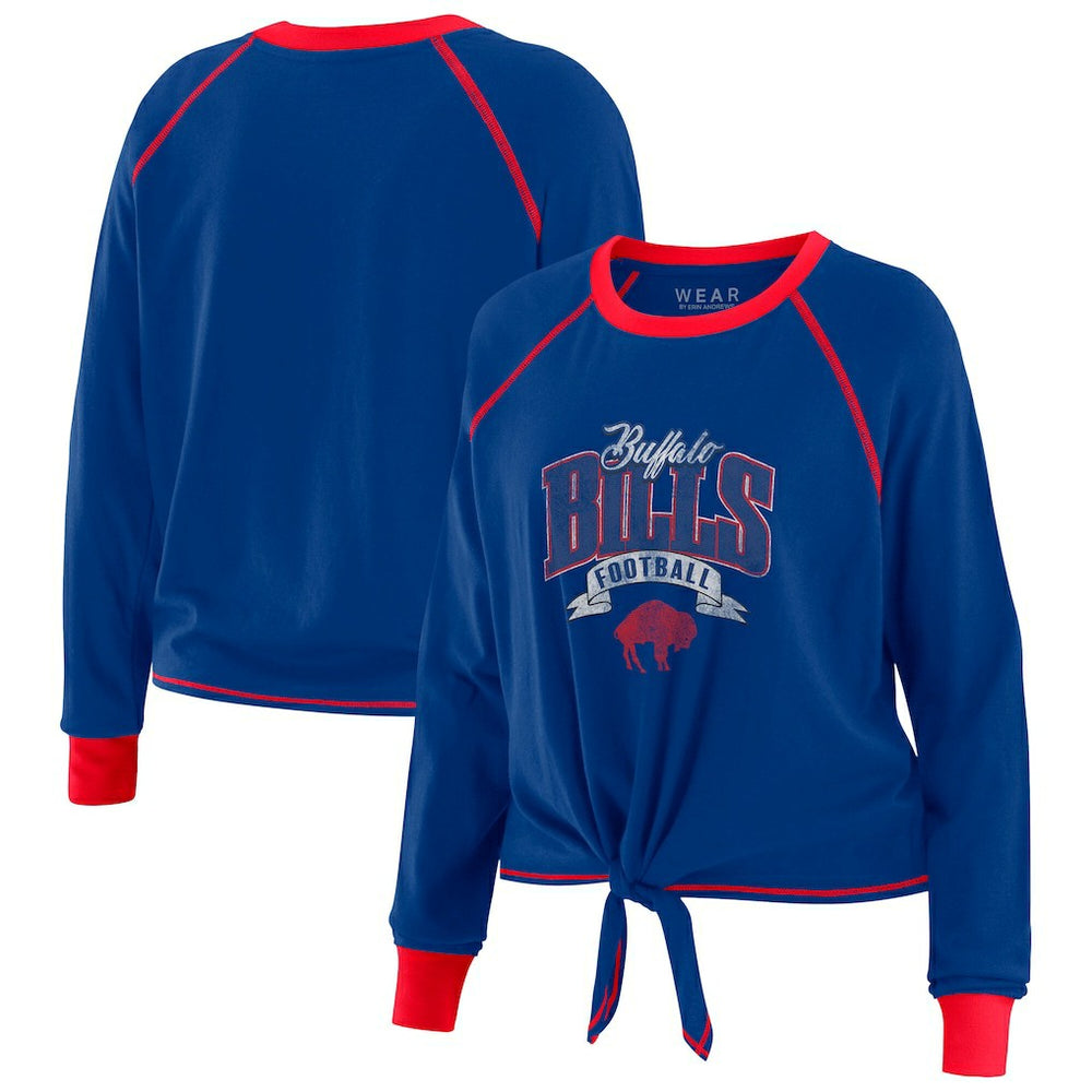 Buffalo Bills WEAR by Erin Andrews Women's Plus Size Tie-Front Long Sleeve Top Royal/Red | NFL