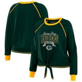 Green Bay Packers WEAR by Erin Andrews Women's Plus Size Tie-Front Long Sleeve Top Green/Gold | NFL