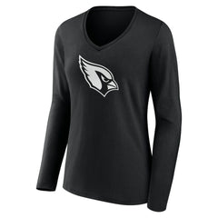 Arizona Cardinals Women's Personalized Name & Number Monochrome Long Sleeve V-Neck T-Shirt Black | NFL