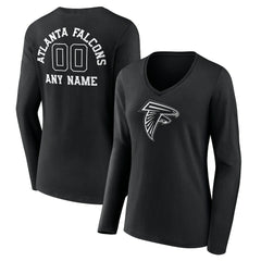 Atlanta Falcons Women's Personalized Name & Number Monochrome Long Sleeve V-Neck T-Shirt Black | NFL