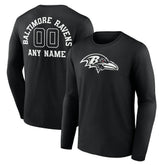 Baltimore Ravens Personalized Name & Number Monochrome Long Sleeve T-Shirt Black | NFL