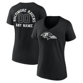 Baltimore Ravens Women's Personalized Name & Number Monochrome V-Neck T-Shirt Black | NFL