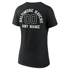Baltimore Ravens Women's Personalized Name & Number Monochrome V-Neck T-Shirt Black | NFL