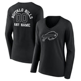 Buffalo Bills Women's Personalized Name & Number Monochrome Long Sleeve V-Neck T-Shirt Black | NFL