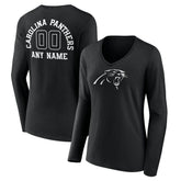 Carolina Panthers Women's Personalized Name & Number Monochrome Long Sleeve V-Neck T-Shirt Black | NFL