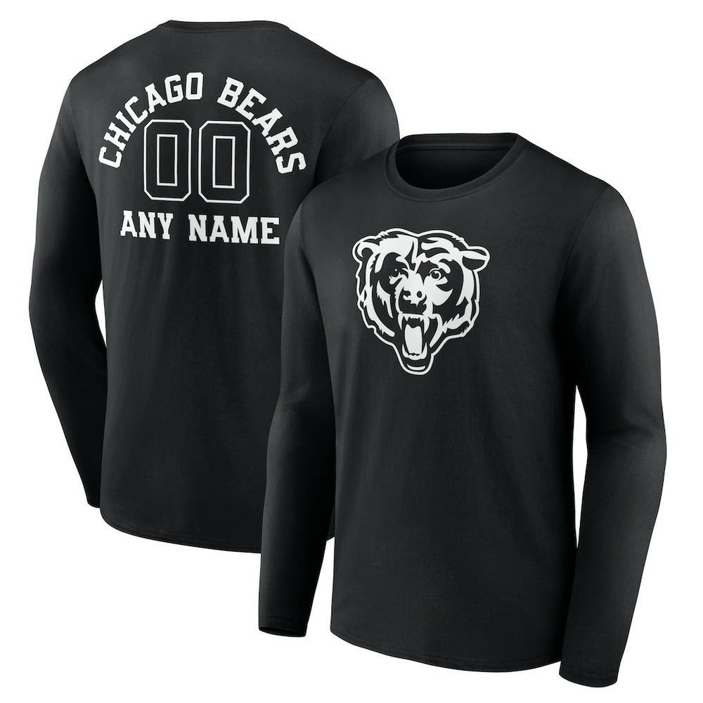 Chicago Bears Personalized Name & Number Monochrome Long Sleeve T-Shirt Black | NFL