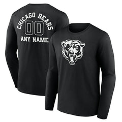 Chicago Bears Personalized Name & Number Monochrome Long Sleeve T-Shirt Black | NFL