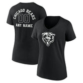 Chicago Bears Women's Personalized Name & Number Monochrome V-Neck T-Shirt Black | NFL