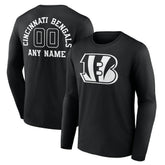 Cincinnati Bengals Personalized Name & Number Monochrome Long Sleeve T-Shirt Black | NFL