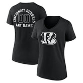 Cincinnati Bengals Women's Personalized Name & Number Monochrome V-Neck T-Shirt Black | NFL