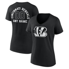 Cincinnati Bengals Women's Personalized Name & Number Monochrome V-Neck T-Shirt Black | NFL
