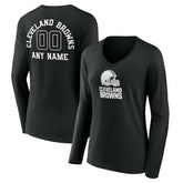 Cleveland Browns Women's Personalized Name & Number Monochrome Long Sleeve V-Neck T-Shirt Black | NFL