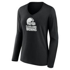 Cleveland Browns Women's Personalized Name & Number Monochrome Long Sleeve V-Neck T-Shirt Black | NFL