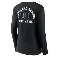 Cleveland Browns Women's Personalized Name & Number Monochrome Long Sleeve V-Neck T-Shirt Black | NFL