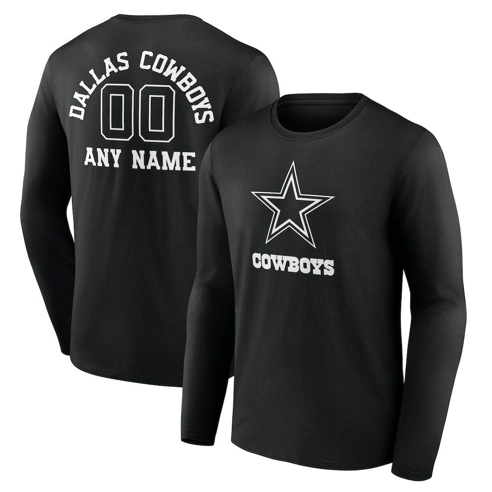 Dallas Cowboys Personalized Name & Number Monochrome Long Sleeve T-Shirt Black | NFL