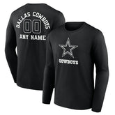 Dallas Cowboys Personalized Name & Number Monochrome Long Sleeve T-Shirt Black | NFL