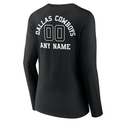 Dallas Cowboys Women's Personalized Name & Number Monochrome Long Sleeve V-Neck T-Shirt Black | NFL