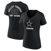 Dallas Cowboys Women's Personalized Name & Number Monochrome V-Neck T-Shirt Black | NFL