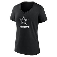 Dallas Cowboys Women's Personalized Name & Number Monochrome V-Neck T-Shirt Black | NFL