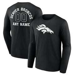 Denver Broncos Personalized Name & Number Monochrome Long Sleeve T-Shirt Black | NFL