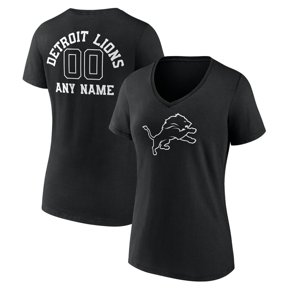 Detroit Lions Women's Personalized Name & Number Monochrome V-Neck T-Shirt Black | NFL