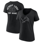 Detroit Lions Women's Personalized Name & Number Monochrome V-Neck T-Shirt Black | NFL