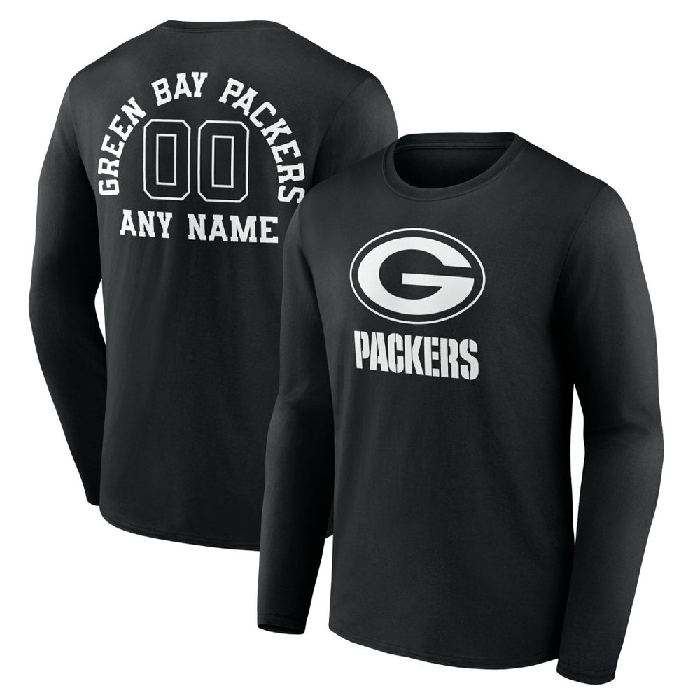 Green Bay Packers Personalized Name & Number Monochrome Long Sleeve T-Shirt Black | NFL