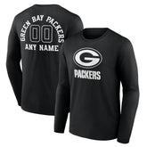 Green Bay Packers Personalized Name & Number Monochrome Long Sleeve T-Shirt Black | NFL