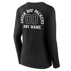 Green Bay Packers Women's Personalized Name & Number Monochrome Long Sleeve V-Neck T-Shirt Black | NFL
