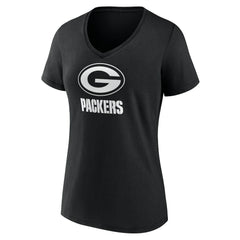 Green Bay Packers Women's Personalized Name & Number Monochrome V-Neck T-Shirt Black | NFL