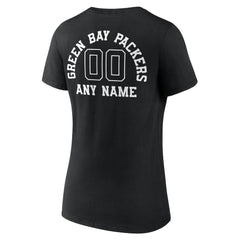 Green Bay Packers Women's Personalized Name & Number Monochrome V-Neck T-Shirt Black | NFL