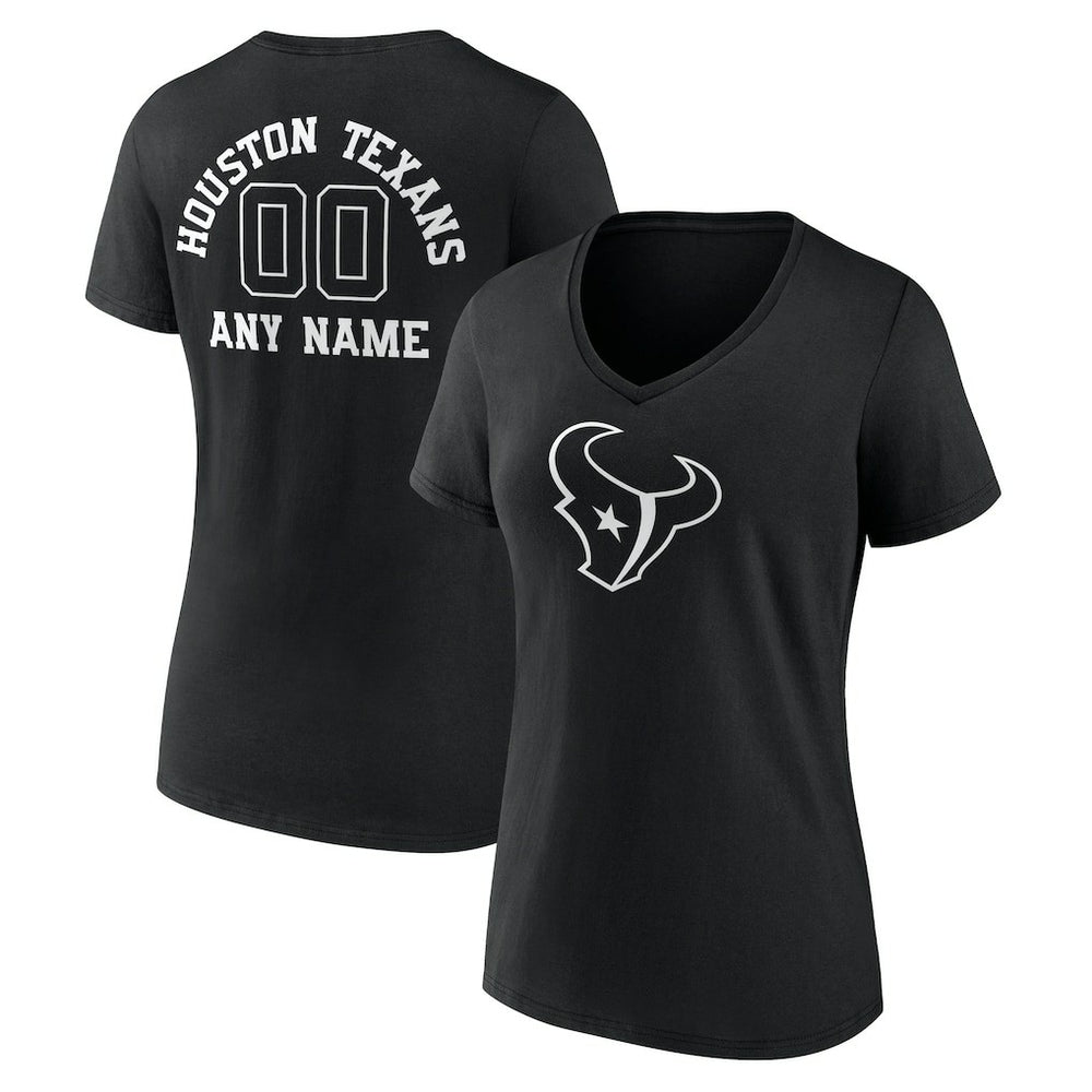 Houston Texans Women's Personalized Name & Number Monochrome V-Neck T-Shirt Black | NFL
