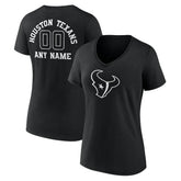 Houston Texans Women's Personalized Name & Number Monochrome V-Neck T-Shirt Black | NFL