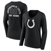 Indianapolis Colts Women's Personalized Name & Number Monochrome Long Sleeve V-Neck T-Shirt Black | NFL