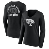 Jacksonville Jaguars Women's Personalized Name & Number Monochrome Long Sleeve V-Neck T-Shirt Black | NFL