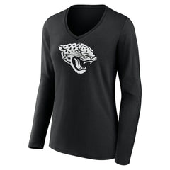 Jacksonville Jaguars Women's Personalized Name & Number Monochrome Long Sleeve V-Neck T-Shirt Black | NFL