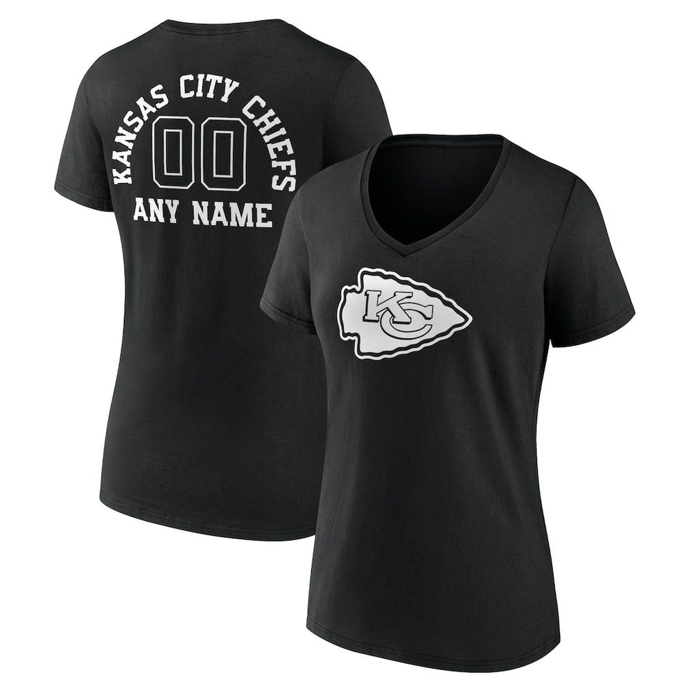 Kansas City Chiefs Women's Personalized Name & Number Monochrome V-Neck T-Shirt Black | NFL