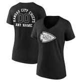 Kansas City Chiefs Women's Personalized Name & Number Monochrome V-Neck T-Shirt Black | NFL