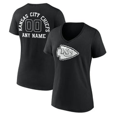 Kansas City Chiefs Women's Personalized Name & Number Monochrome V-Neck T-Shirt Black | NFL