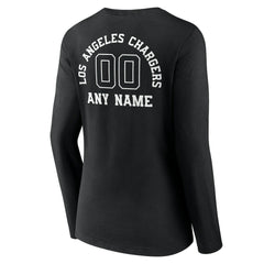 Los Angeles Chargers Women's Personalized Name & Number Monochrome Long Sleeve V-Neck T-Shirt Black | NFL