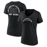 Los Angeles Chargers Women's Personalized Name & Number Monochrome V-Neck T-Shirt Black | NFL