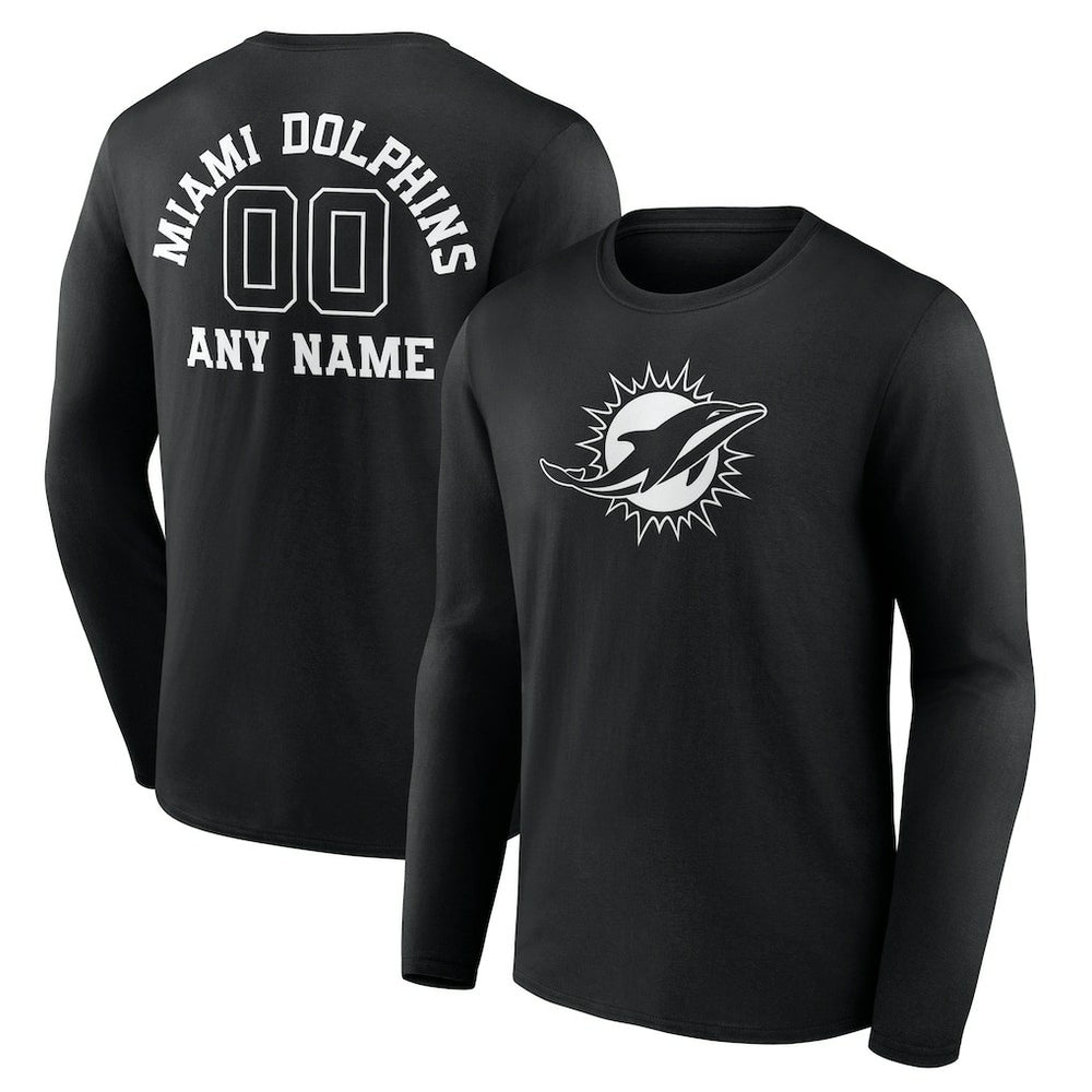 Miami Dolphins Personalized Name & Number Monochrome Long Sleeve T-Shirt Black | NFL