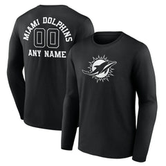 Miami Dolphins Personalized Name & Number Monochrome Long Sleeve T-Shirt Black | NFL