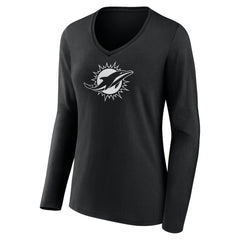 Miami Dolphins Women's Personalized Name & Number Monochrome Long Sleeve V-Neck T-Shirt Black | NFL
