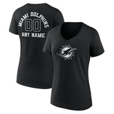 Miami Dolphins Women's Personalized Name & Number Monochrome V-Neck T-Shirt Black | NFL