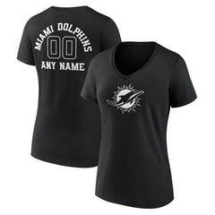 Miami Dolphins Women's Personalized Name & Number Monochrome V-Neck T-Shirt Black | NFL